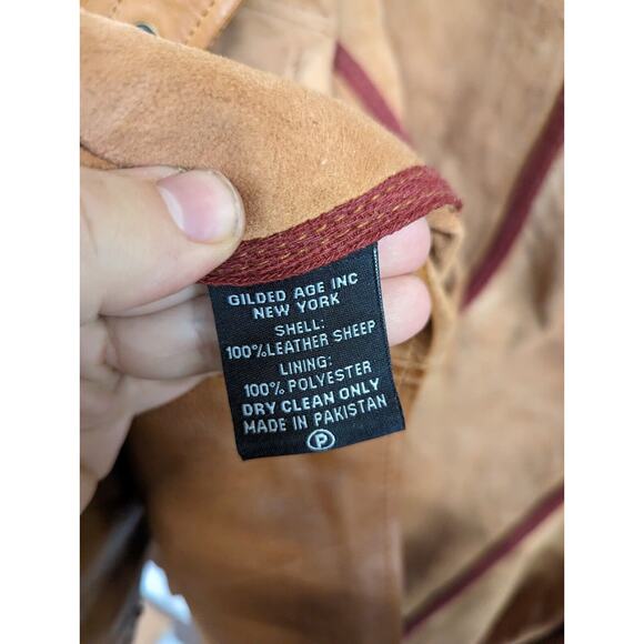 Gilded Age Mens Leather Jacket Amber Brown Size 100% Sheep Hide Size 3XL - Picture 9 of 9